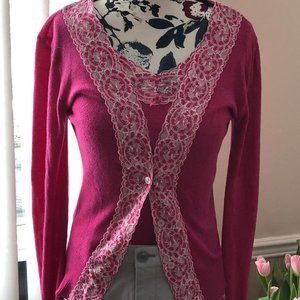 Raspberry Pink Knit Cardigan Set w/ Lace